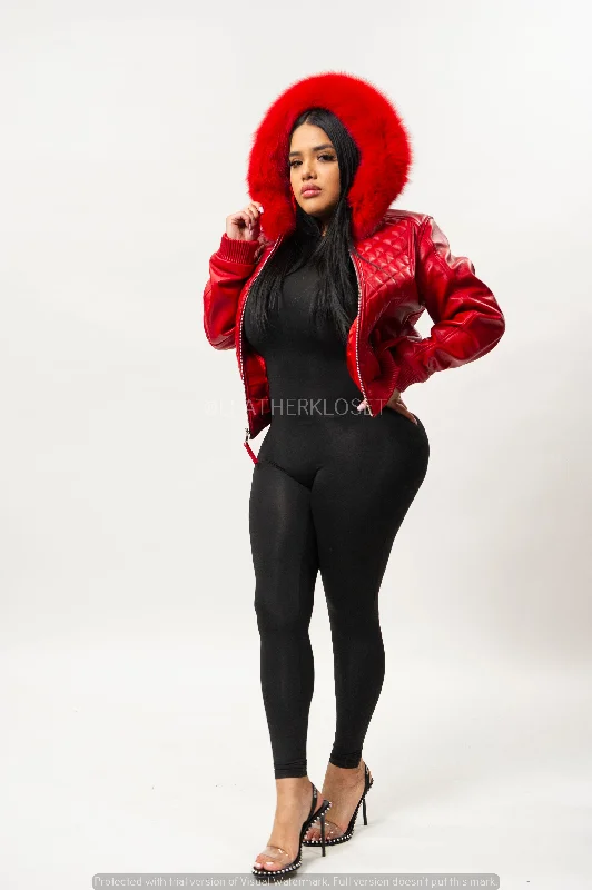 Women's Lucas Jacket With Premium Fox Fur Hood [Red]