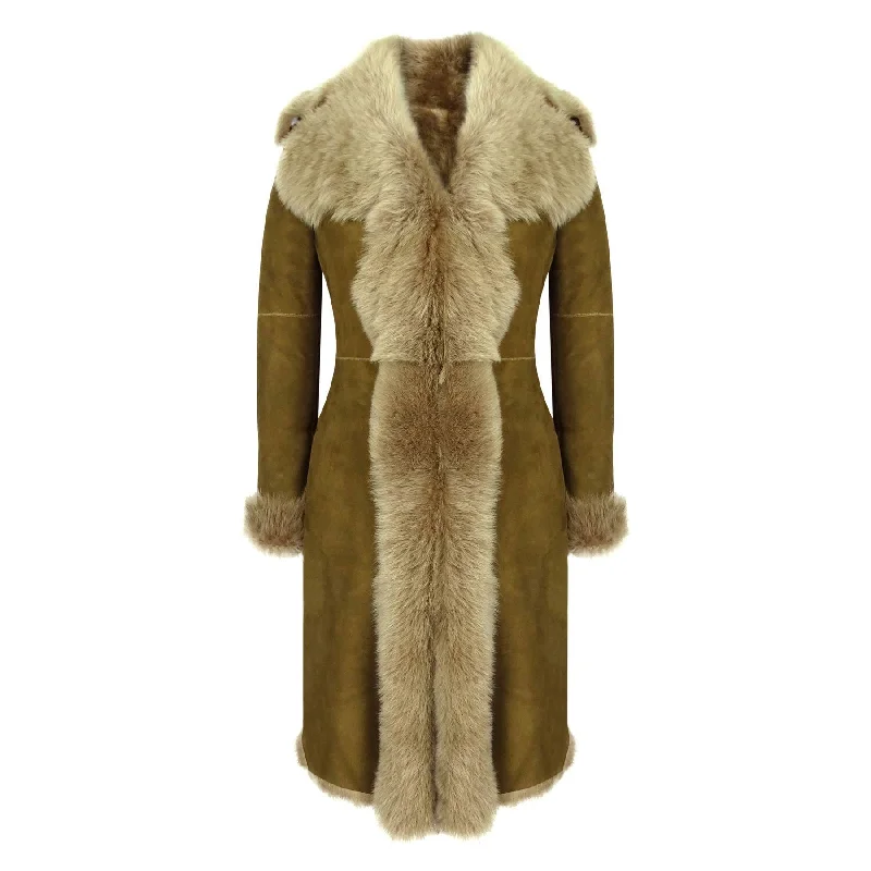 Womens Luxury Toscana 3/4 Coat Real Sheepskin Beaver Shearling Suede Jacket