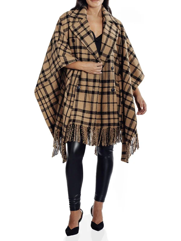 Womens Plaid Double-Breasted Wrap Coat