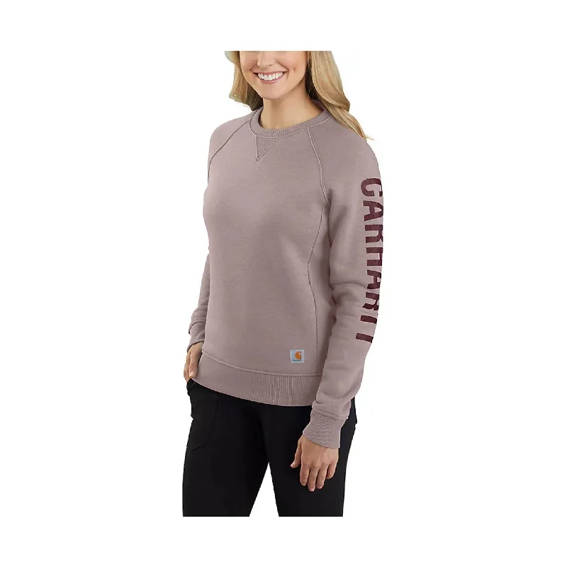 Carhartt Women's Relaxed Fit Midweight Crewneck Logo Sleeve Graphic Sweatshirt - Mink ONLINE STORE CREDIT/EXCHANGE ONLY