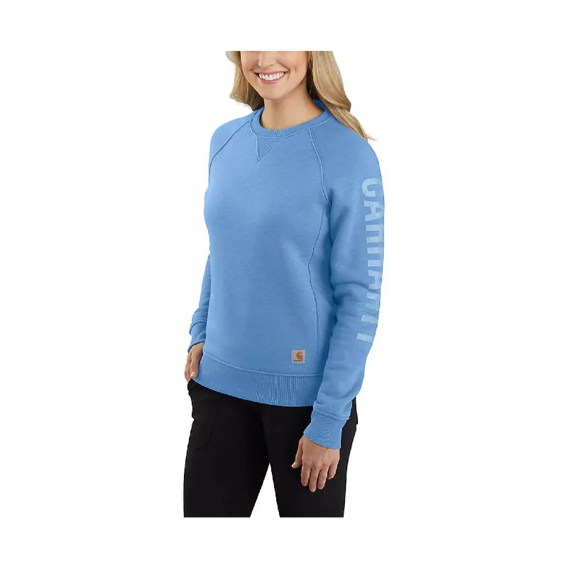 Carhartt Women's Relaxed Fit Midweight Crewneck Logo Sleeve Graphic Sweatshirt - Skystone ONLINE STORE CREDIT/EXCHANGE ONLY