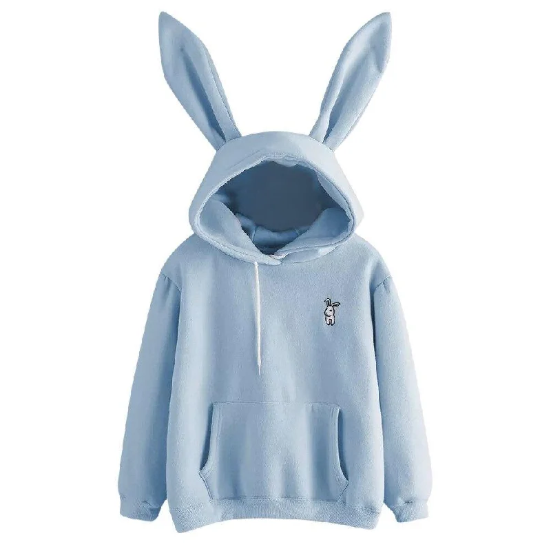 Bunny Rabbit Ear Hooded Sweatshirt Cute Women's Hoodie Pullover Cosplay Top