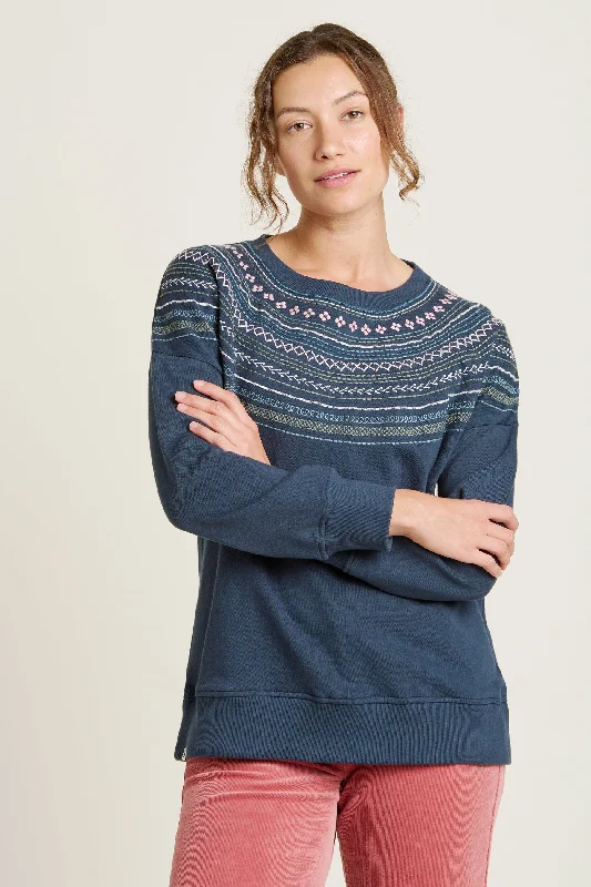 Embroidered Neckline Crew Neck Sweatshirt