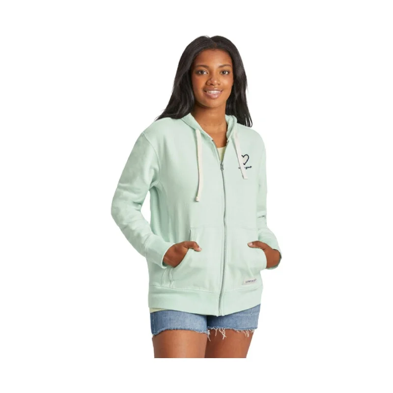 Life Is Good Women's Heart Simply True Fleece Zip Hoodie - Sage Green