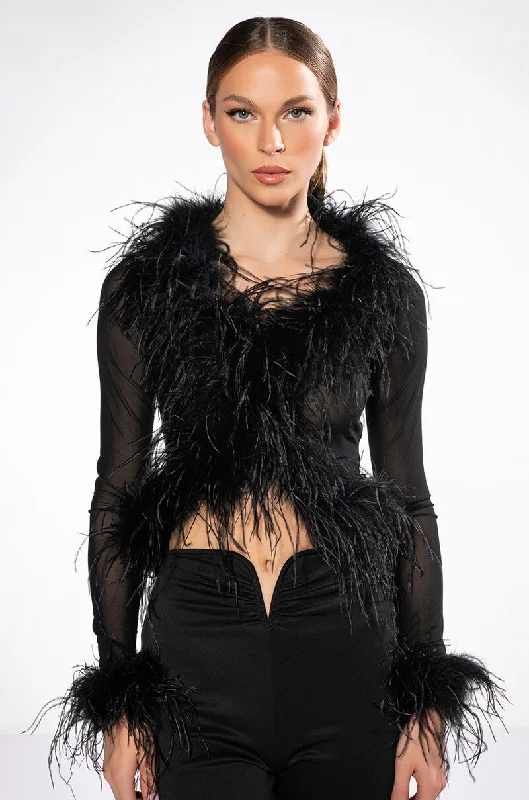 DARK ANGEL MESH FEATHER TRIM TOP