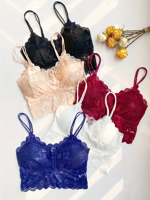 Floral Lace Bralettes Lightweight Soft Double Straps with Chest Pad