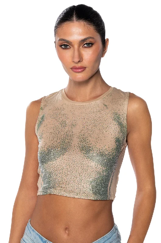 OUT OF THIS GALAXY RHINESTONE MESH TOP