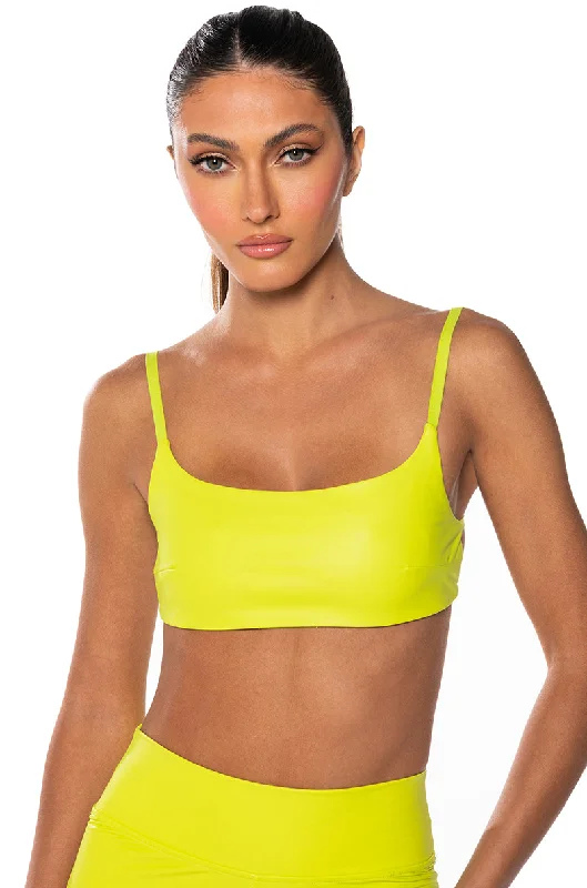 ULTRA LUX FAUX LEATHER BRALETTE IN LIME GREEN