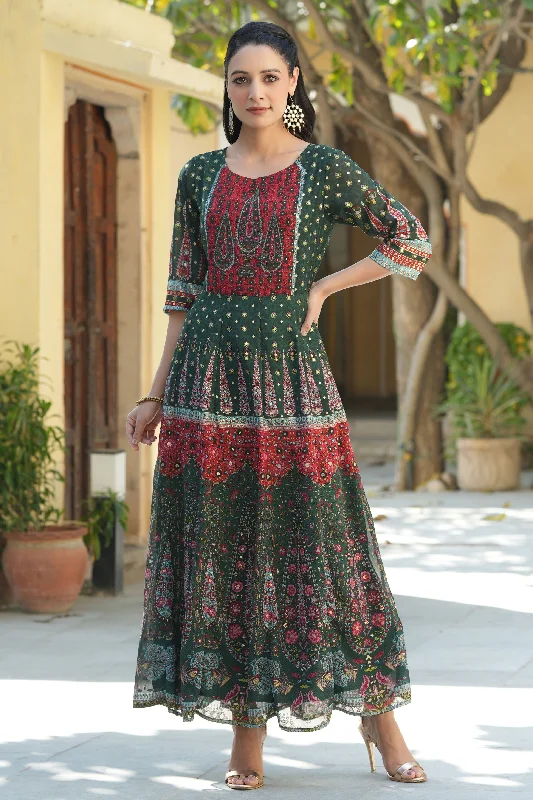 Women Jade Green Georgette Printed Dress