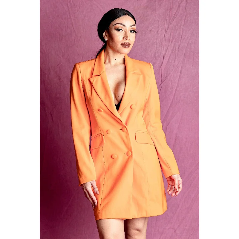 AMIRAH Orange Double Breasted Blazer Dress