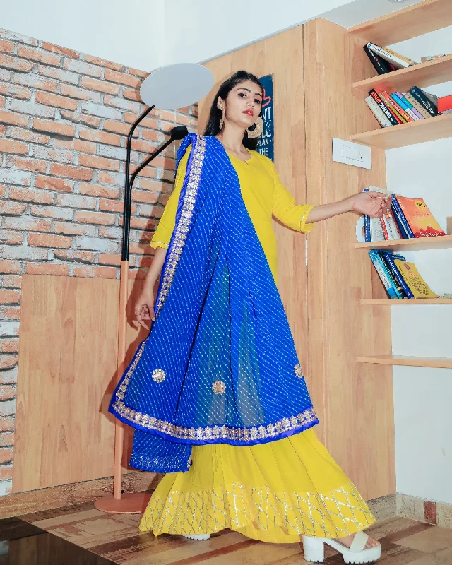 Bright Yellow Gotta Dress With Gorgeous Lehariya Dupatta