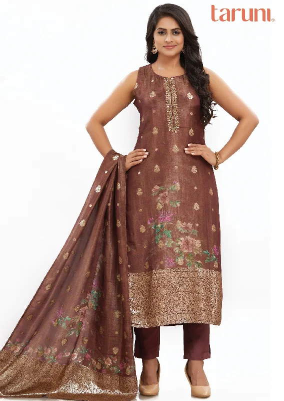 Brown Banaras Tissue Silk Kurti with Zardosi Work