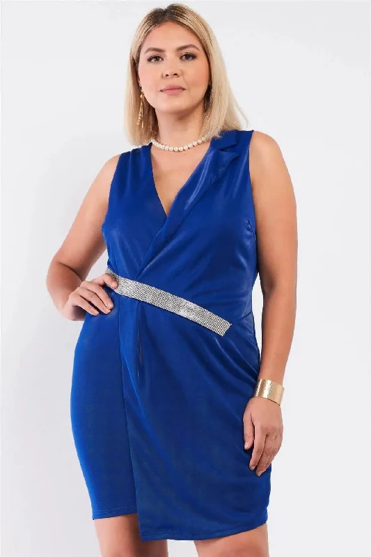 Casual Chic Plus Size Sleeveless Mini Blazer Dress