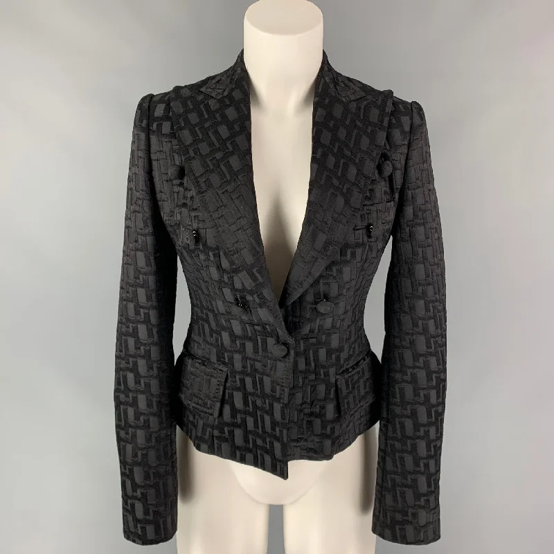 DOLCE & GABBANA Size 4 Black Jacquard Nylon / Silk Textured Jacket