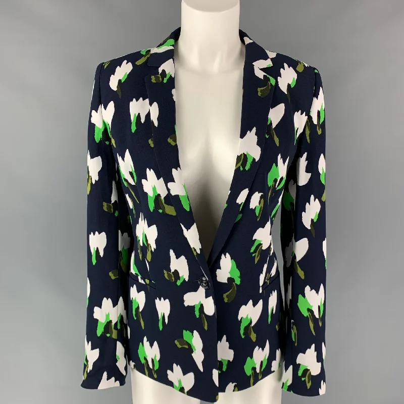 ESCADA Size 6 Navy & White Abstract Print Viscose Oversized Jacket