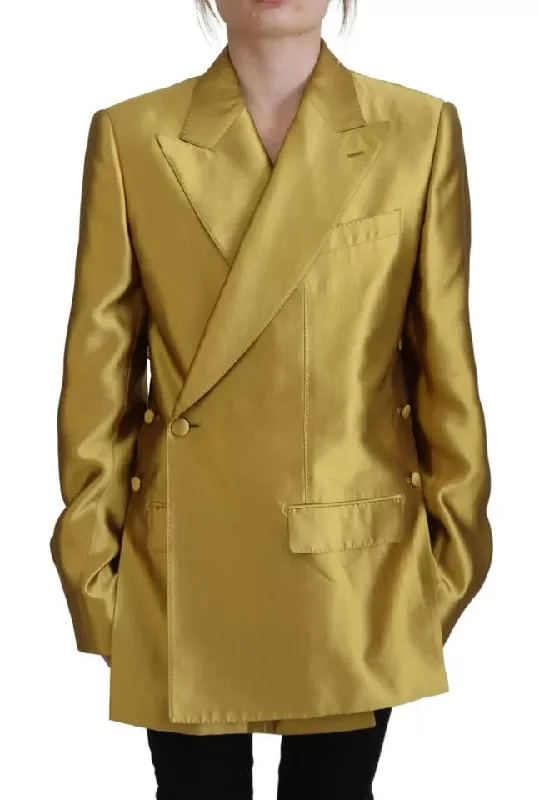 Gold Satin Long Sleeves Blazer Coat Jacket