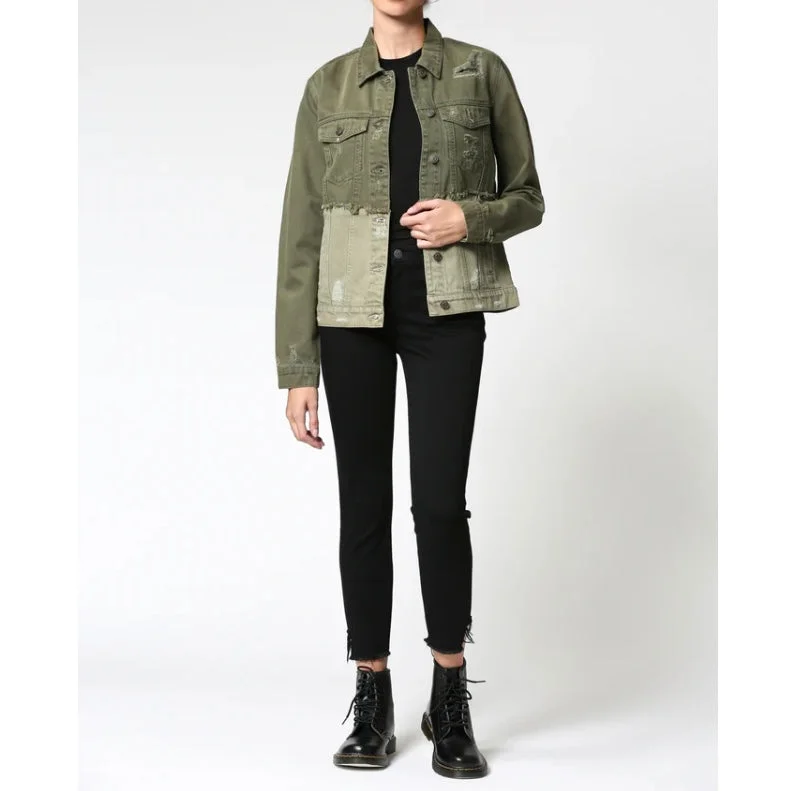 Hidden Two Tone Olive Denim Jacket