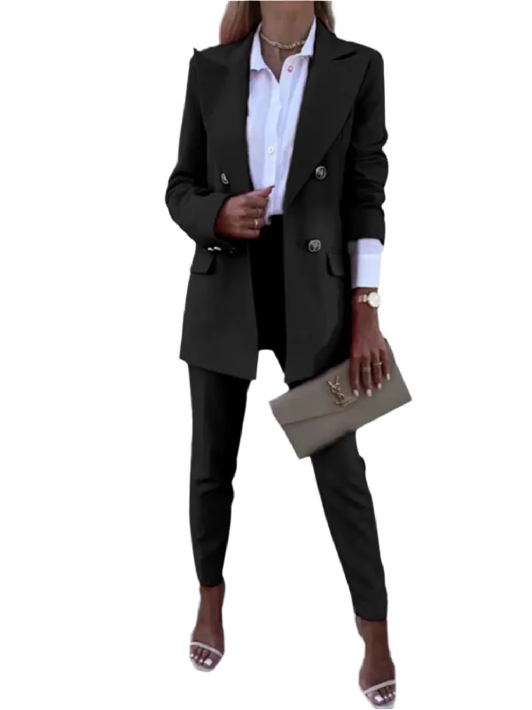 Lapel Collar Long Sleeve Blazer and Pants Set