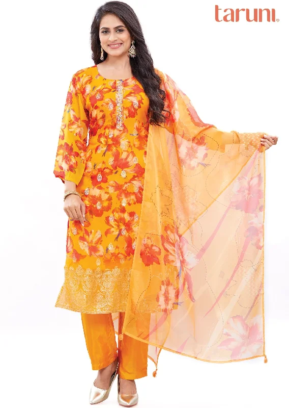 Orange-Red Banaras Organza Kurti with Dupatta