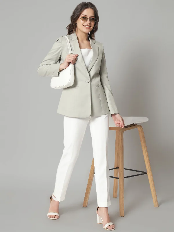 Sage Green Polyester Notch Collar Blazer