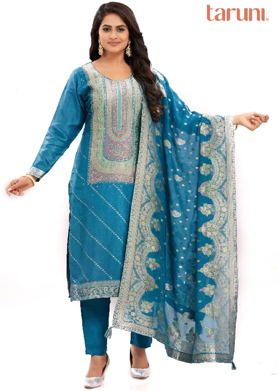 Rama Blue Silk Kurti with Beads & Mirror Work