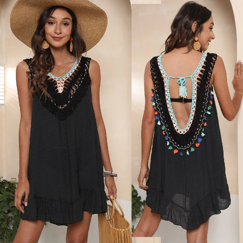 Factory Wholesale Woman Sexy Sleeveless Crochet Beach Dress Bikini Cover Up