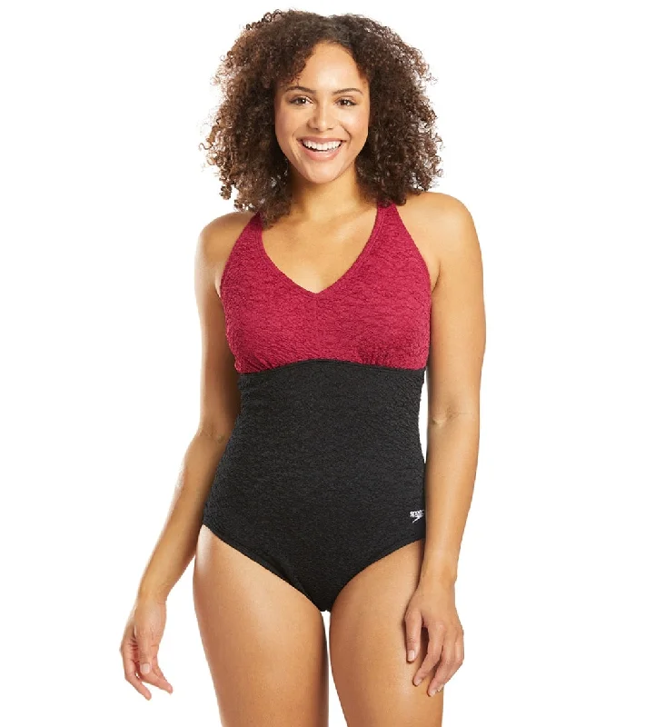 Speedo Women's Pebble Texture Colorblock One Piece Swimsuit Raspberry Radiance