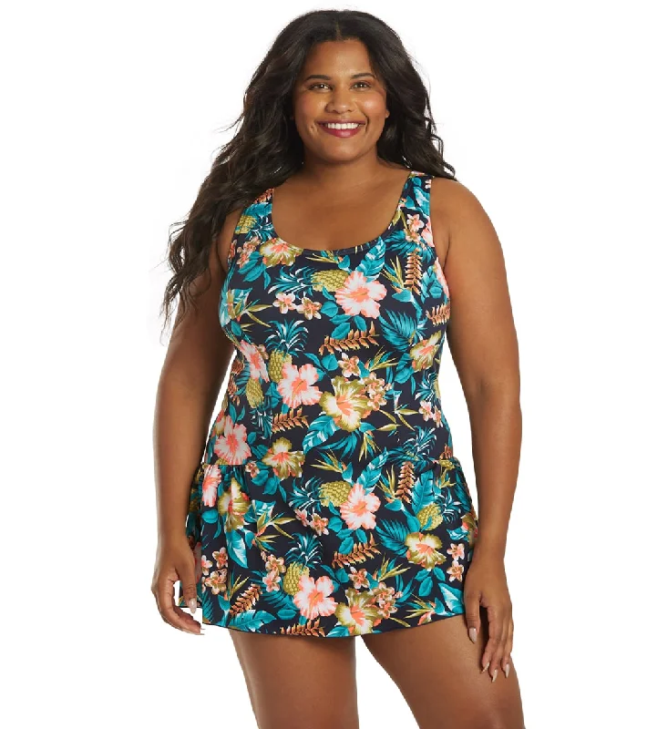 Sporti Plus Size Tropical Floral Swim Dress Tropical Floral