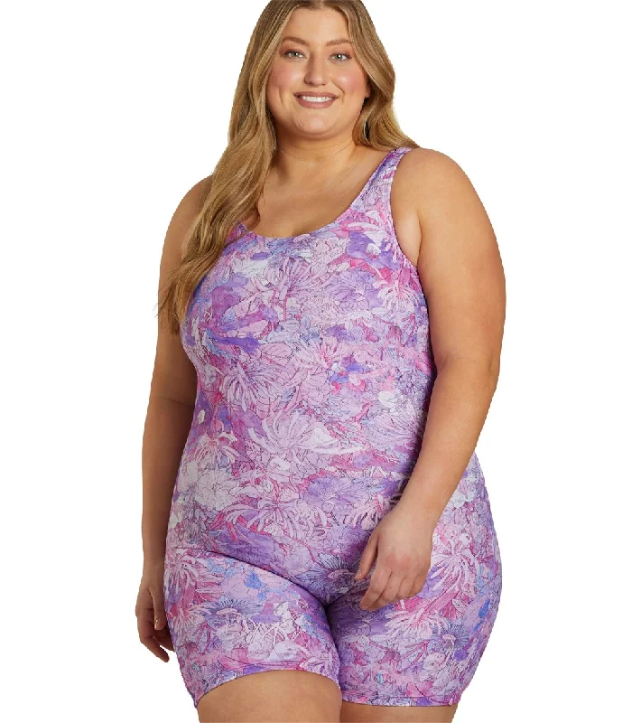 Sporti Plus Size Unitard Jungle Floral One Piece Swimsuit Violet