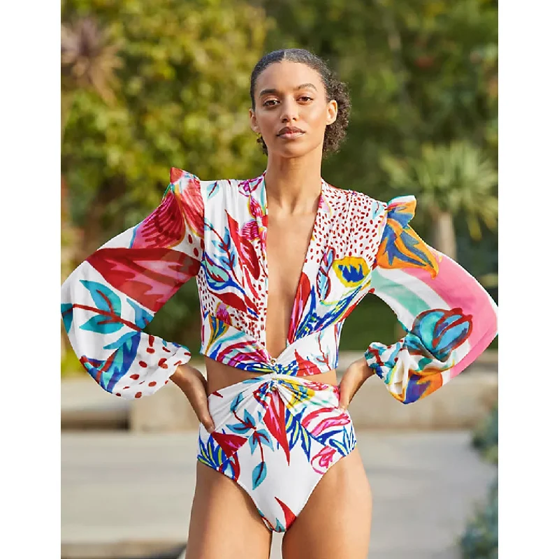 ST9205393 Long Sleeve Print Floral 2022 One Piece Swimsuit Swimwear Women Bathing Suit Backless Swimsuit Vintage Surfing Suit