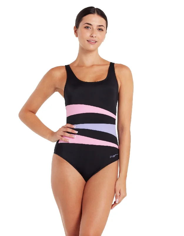 Sumatra Adjustable Scoopback Swimsuit - Black/Pink/Lilac