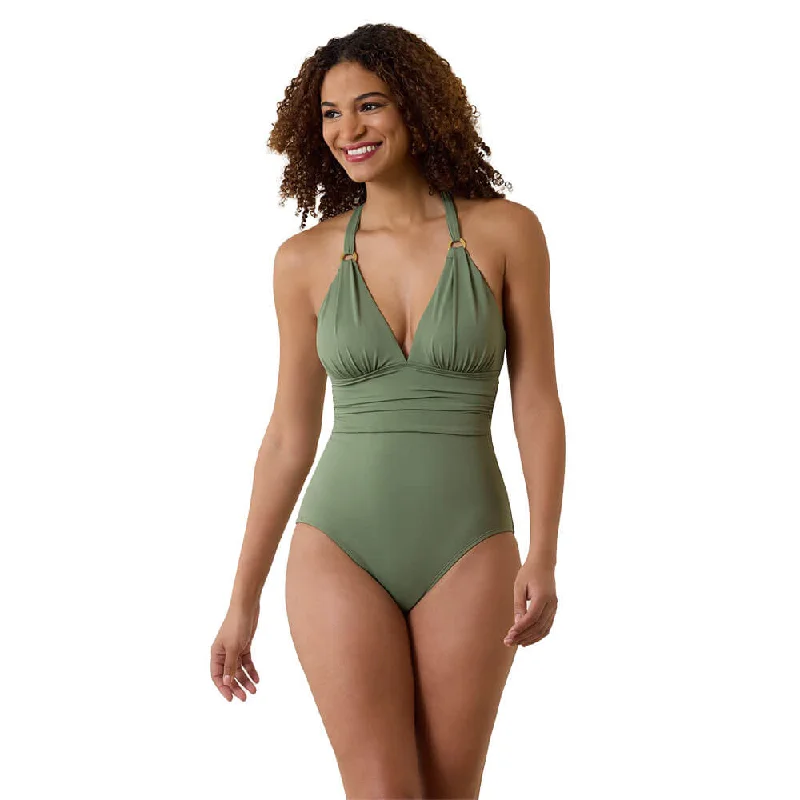 Tommy Bahama Paradise Fronds V-neck One Piece Swimsuit - Tea Leaf