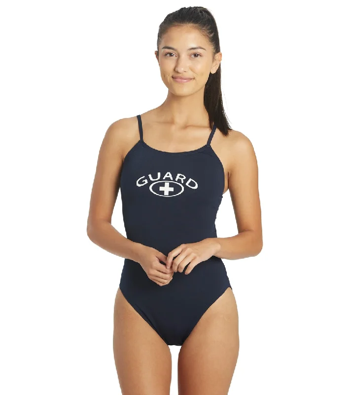 Waterpro Women's Open V Back Lifeguard One Piece Swimsuit Navy