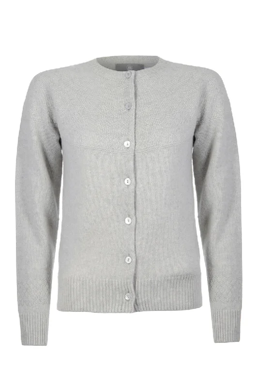 Womens Geelong Superfine Lambswool Gansey Cardigan - Silver Grey